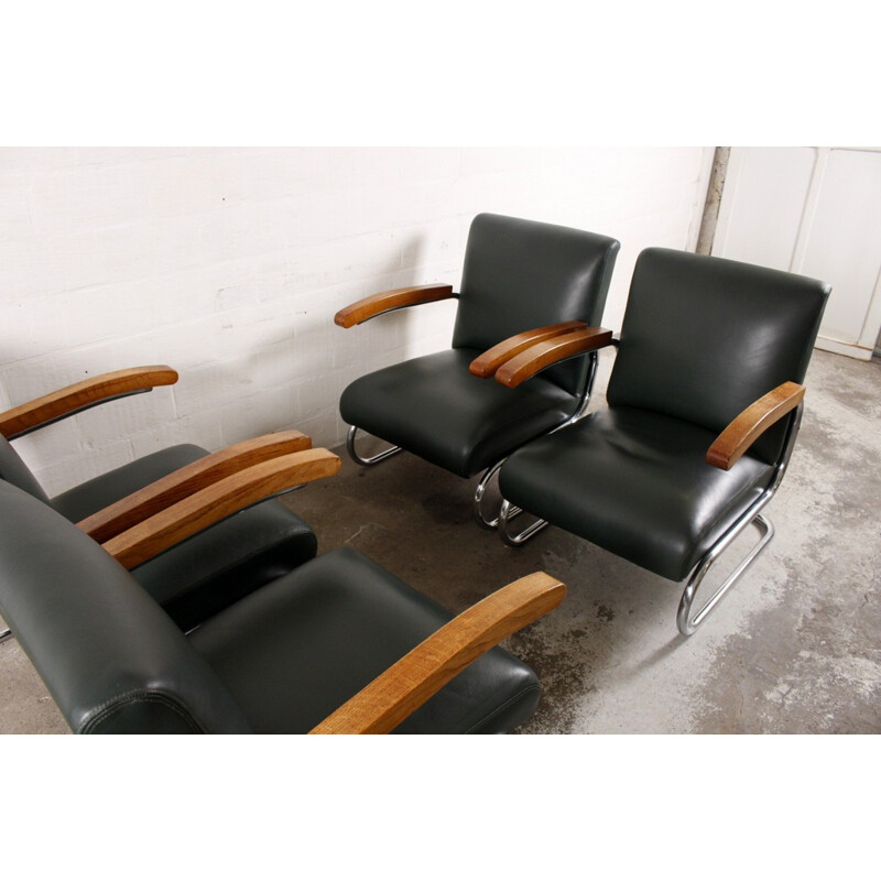Ensemble de 4 fauteuils Thonet "S411" en cuir, THONET - 1960