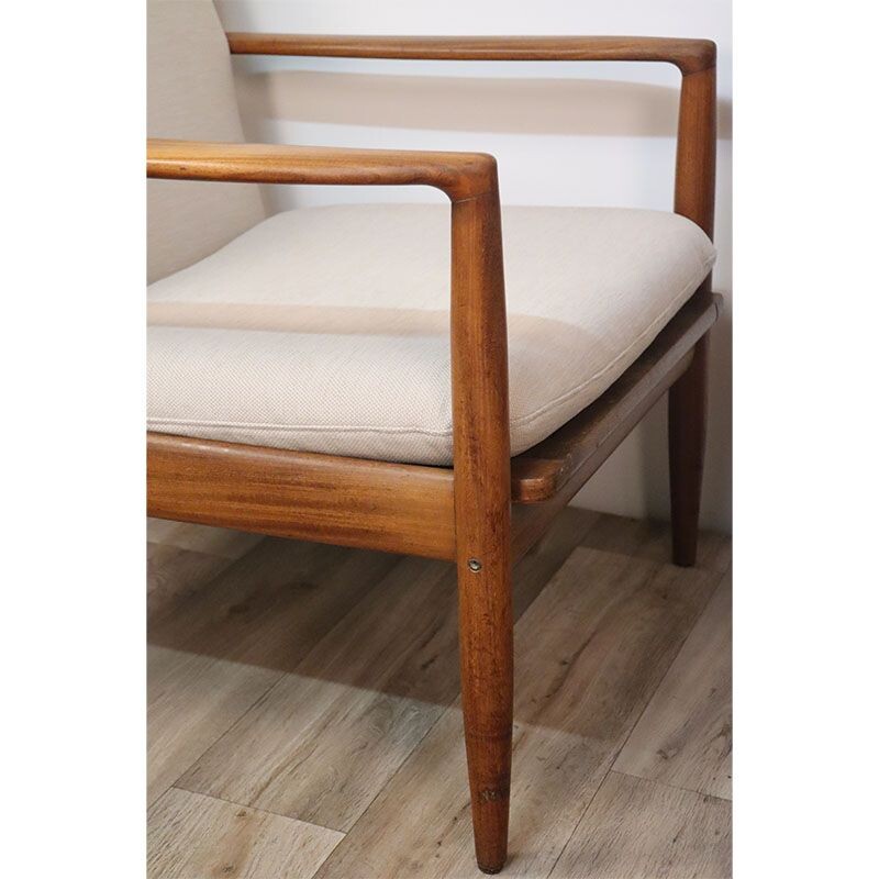 Pair of vintage Scandinavian teak and fabric armchairs, 1960