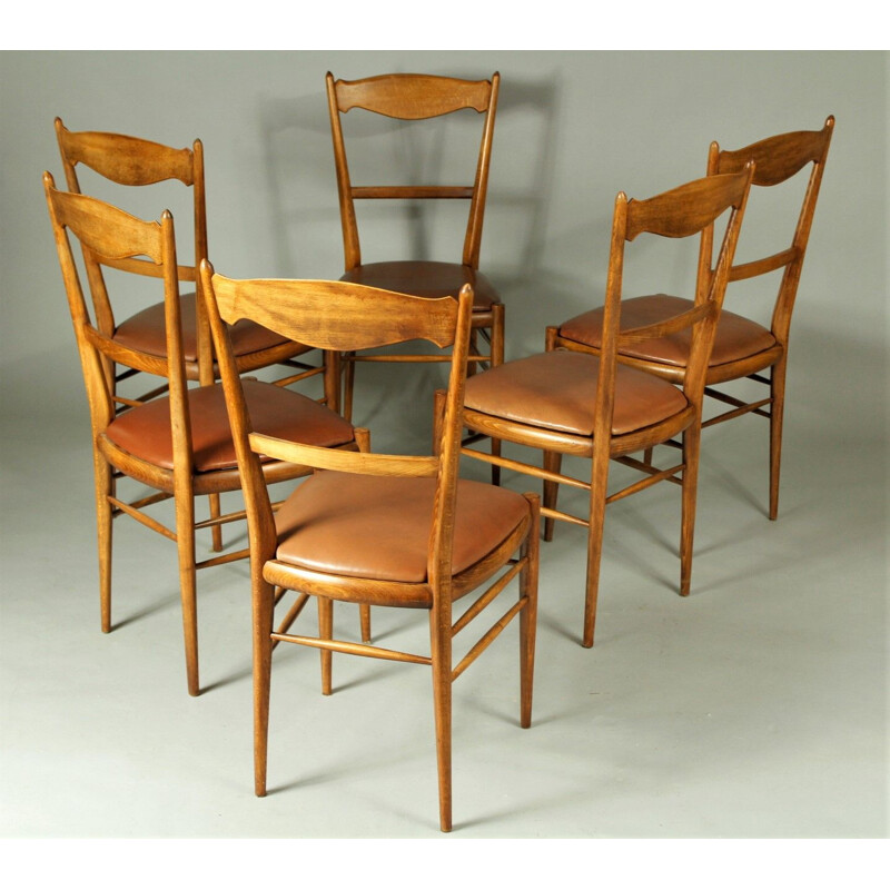 Ensemble de 6 chaises tchèques vintage en hêtre, 1970