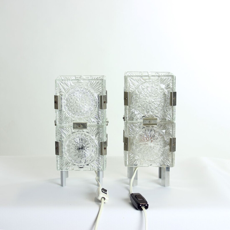 Pair of vintage crystal glass table lamps by Kamenicky Senov, Czechoslovakia 1970