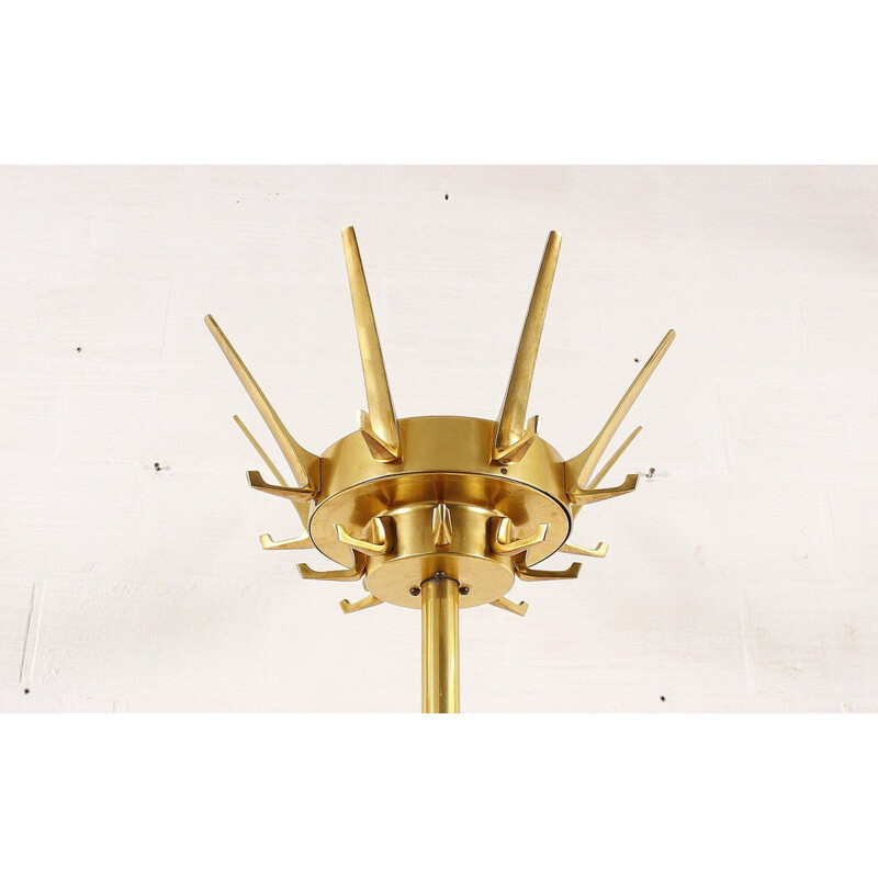 Brass and metal hotel coat rack with 8 hooks - 1960s