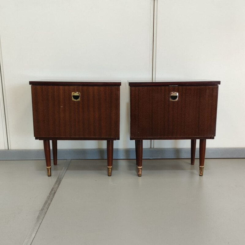 Pair of vintage walnut veneer night stands