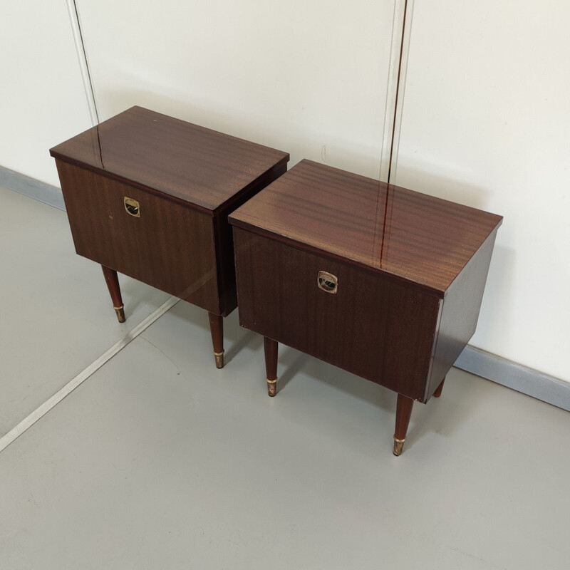 Pair of vintage walnut veneer night stands