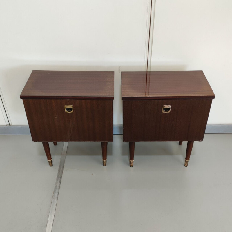 Pair of vintage walnut veneer night stands