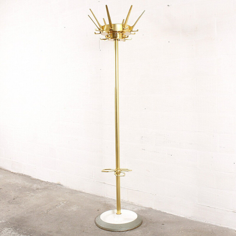 Brass and metal hotel coat rack with 8 hooks - 1960s