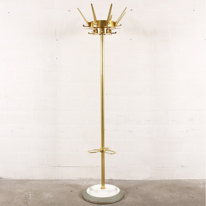 Brass and metal hotel coat rack with 8 hooks - 1960s