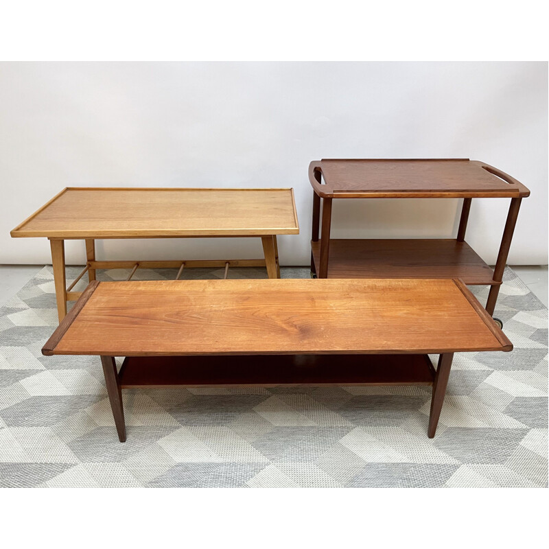 Table basse vintage avec étagère, 1960-1970