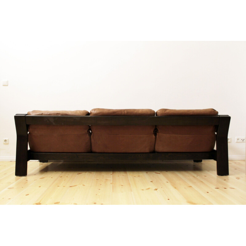 Vintage leather three-seater sofa by Rolf Benz