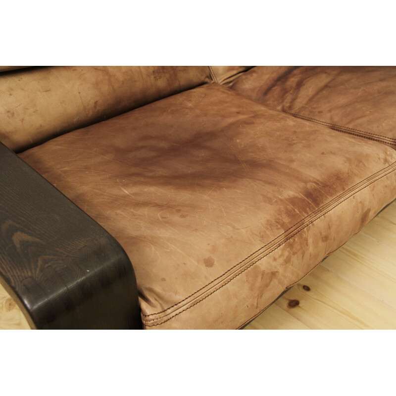 Vintage leather three-seater sofa by Rolf Benz