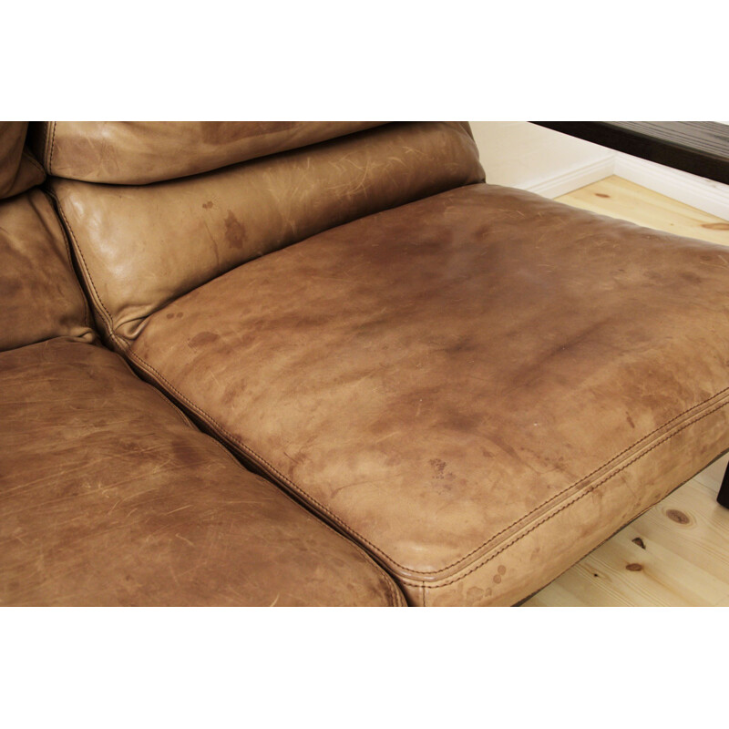 Vintage leather three-seater sofa by Rolf Benz