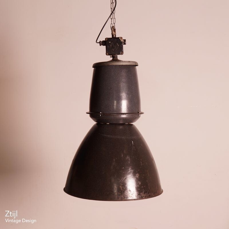 Set of 5 vintage factory enameled pendant lamps by Efc, 1950
