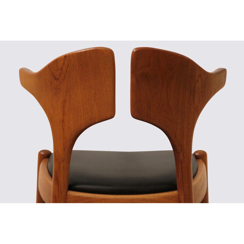 Danish vintage teak and leather Gingko chair, 1960s