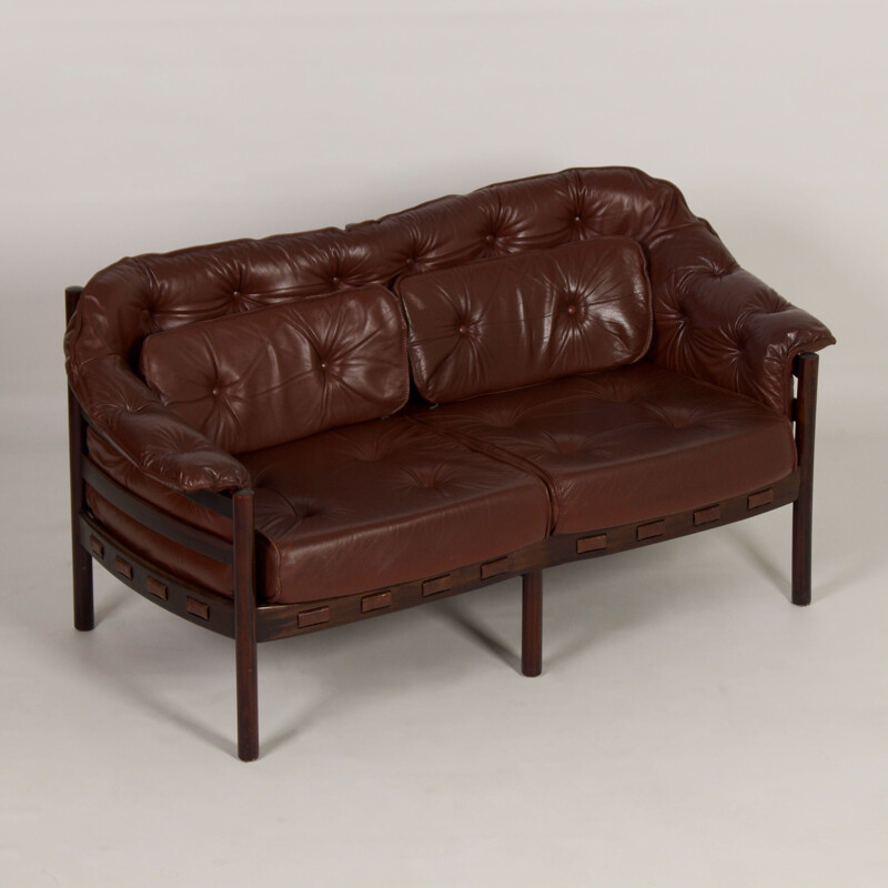 Vintage two-seater brown leather sofa by Sven Ellekaer for Coja, 1960s