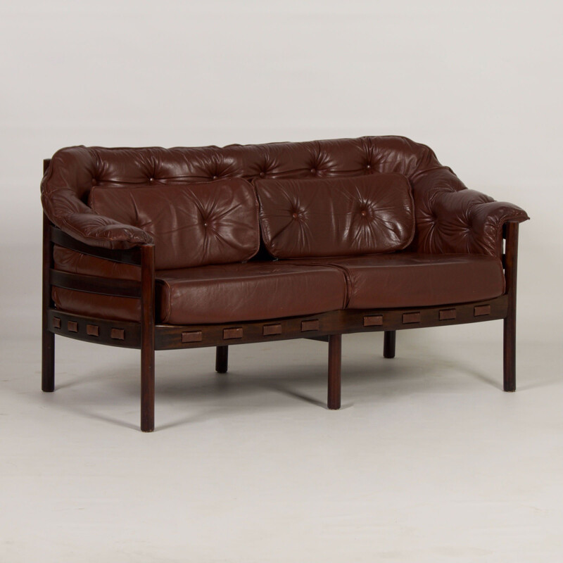 Vintage two-seater brown leather sofa by Sven Ellekaer for Coja, 1960s