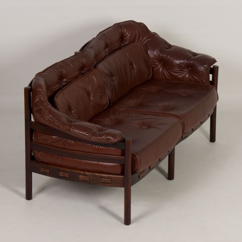 Vintage two-seater brown leather sofa by Sven Ellekaer for Coja, 1960s