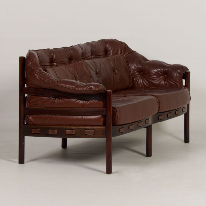 Vintage two-seater brown leather sofa by Sven Ellekaer for Coja, 1960s