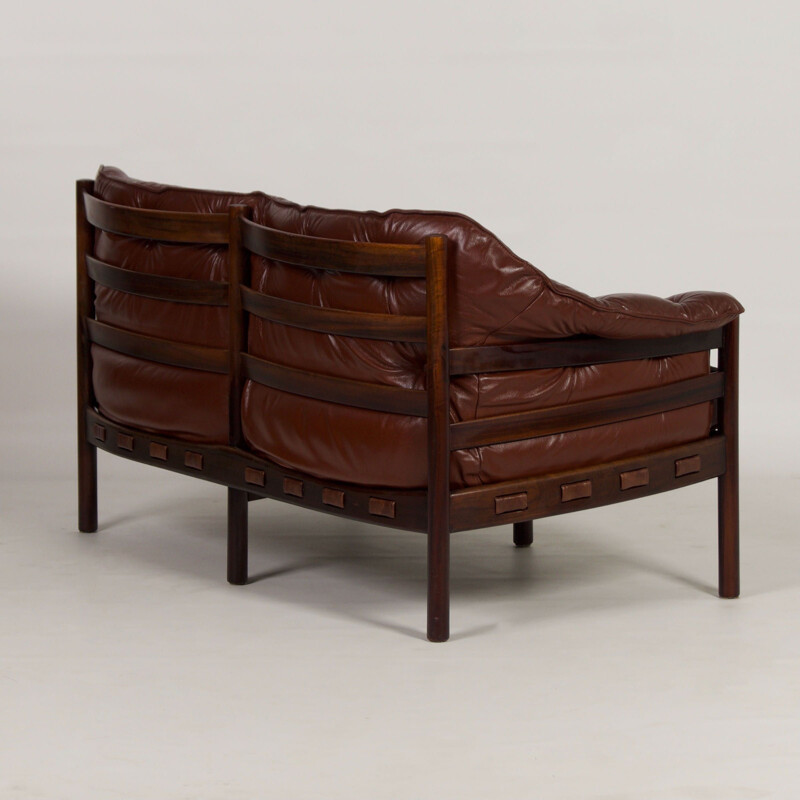 Vintage two-seater brown leather sofa by Sven Ellekaer for Coja, 1960s