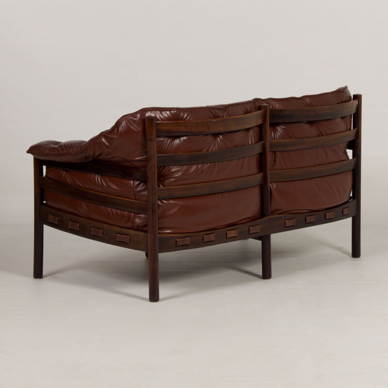 Canapé vintage deux places en cuir brun par Sven Ellekaer pour Coja, 1960