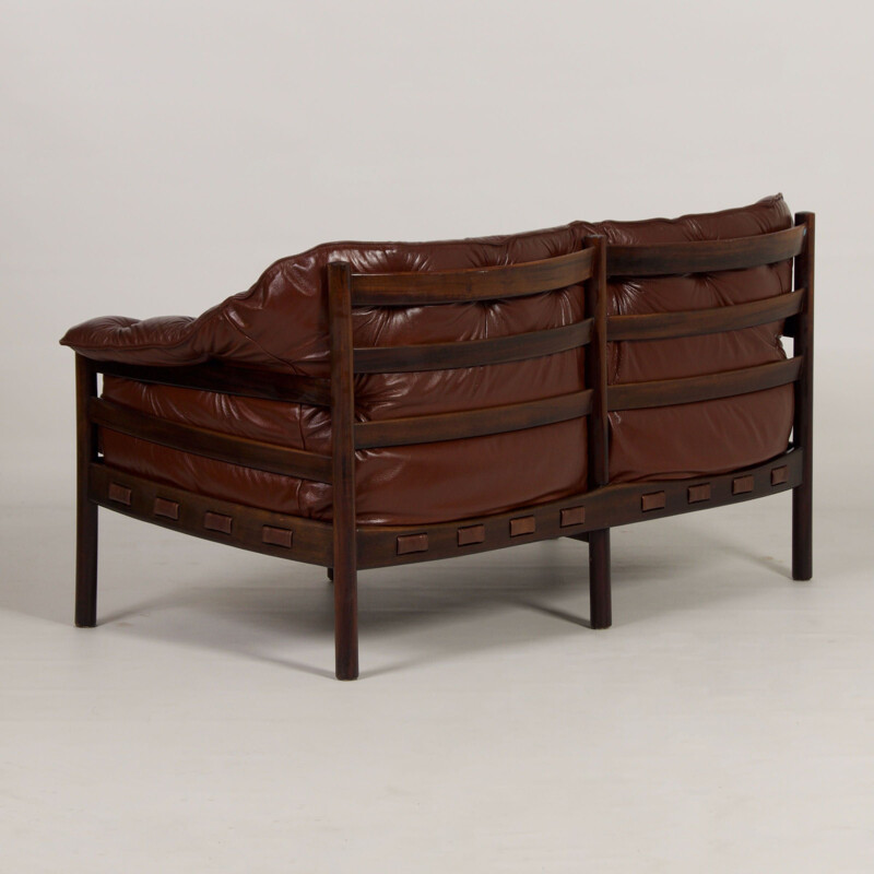 Vintage two-seater brown leather sofa by Sven Ellekaer for Coja, 1960s