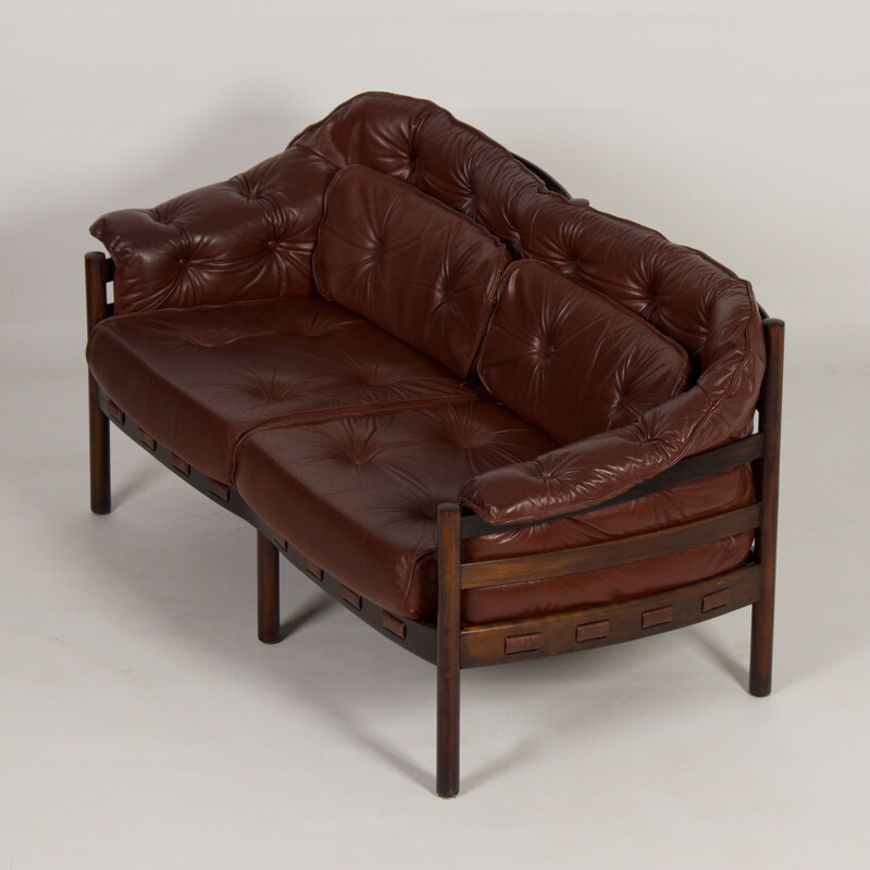 Vintage two-seater brown leather sofa by Sven Ellekaer for Coja, 1960s