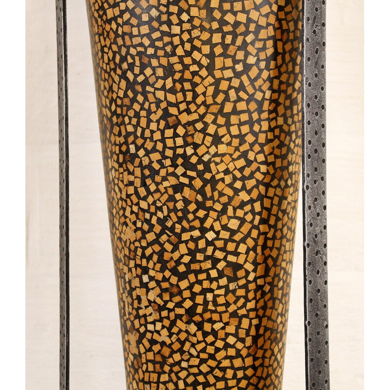 Grand vase vintage en bois et métal - 1960