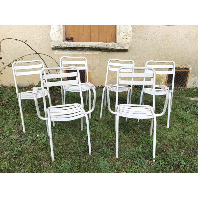 Set of 5 vintage Tolix garden chairs, 1950
