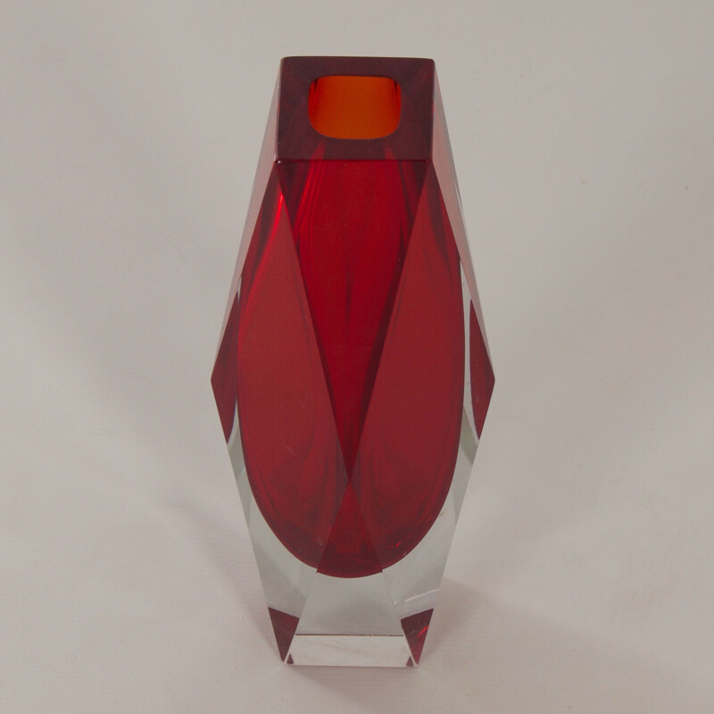 Vase vintage rouge de Murano Sommerso par Luigi Mandruzzato, 1960