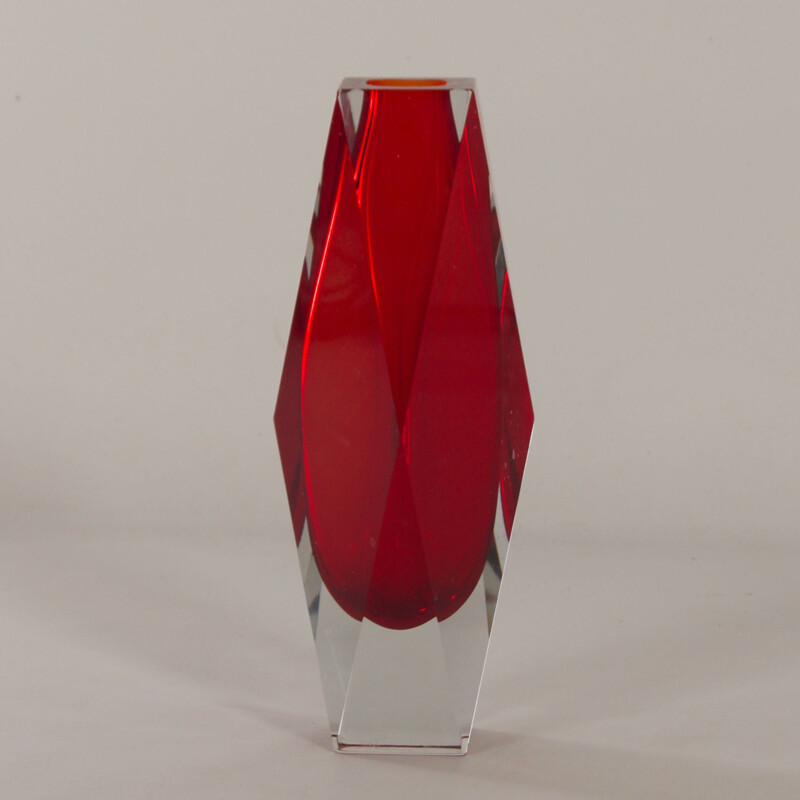 Vintage rote Murano Sommerso Vase von Luigi Mandruzzato, 1960