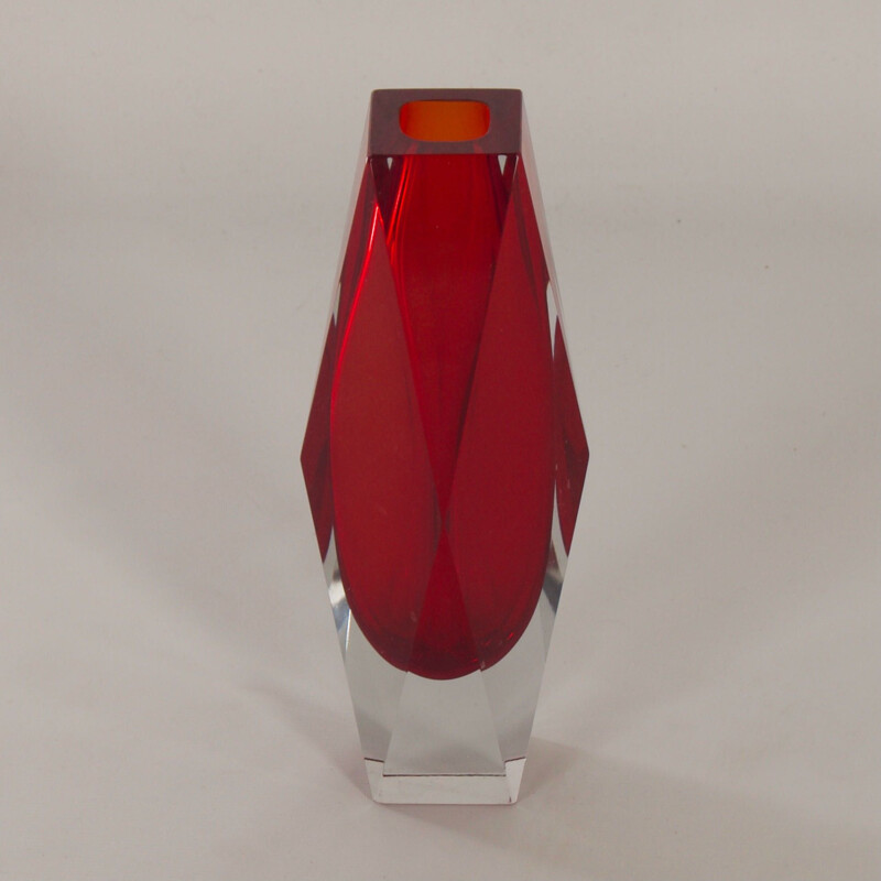 Vintage red Murano Sommerso vase by Luigi Mandruzzato, 1960s