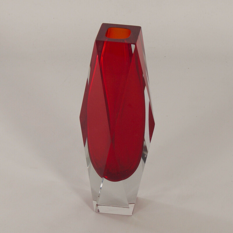 Vintage red Murano Sommerso vase by Luigi Mandruzzato, 1960s