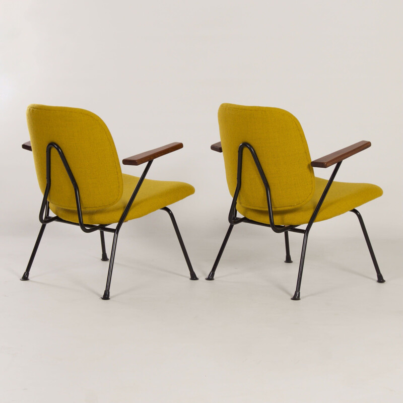 Pair of vintage metal and teak afro armchairs by Gijs Van Der Sluis for van Der Sluis Steel Furniture, The Netherlands 1960