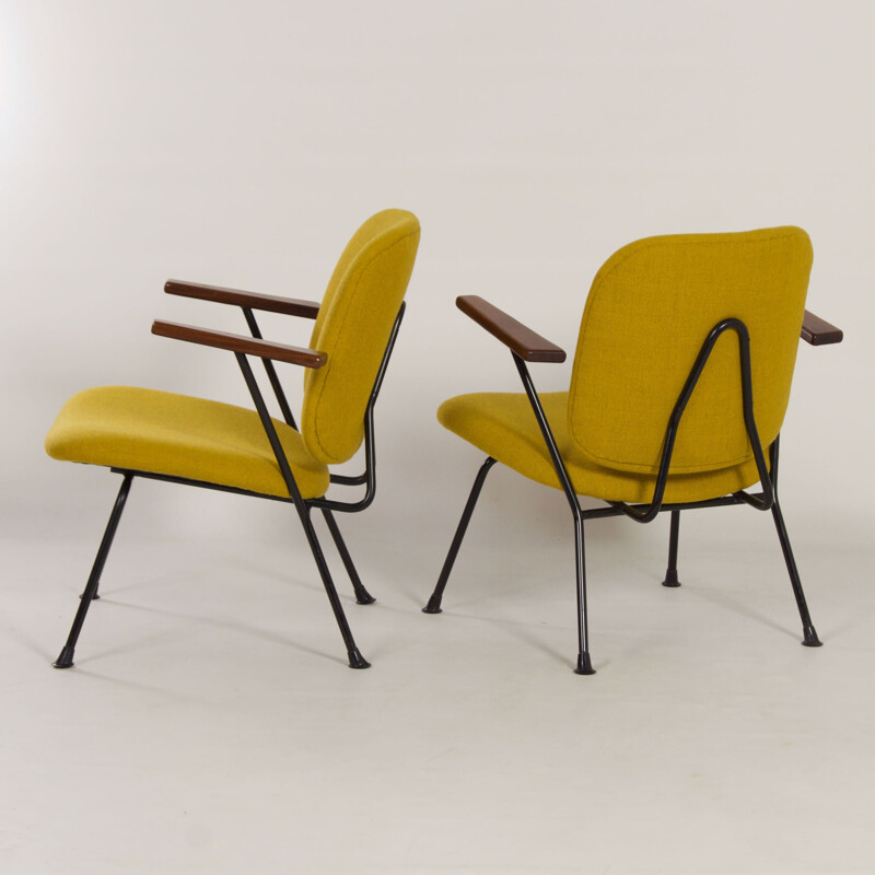 Pair of vintage metal and teak afro armchairs by Gijs Van Der Sluis for van Der Sluis Steel Furniture, The Netherlands 1960