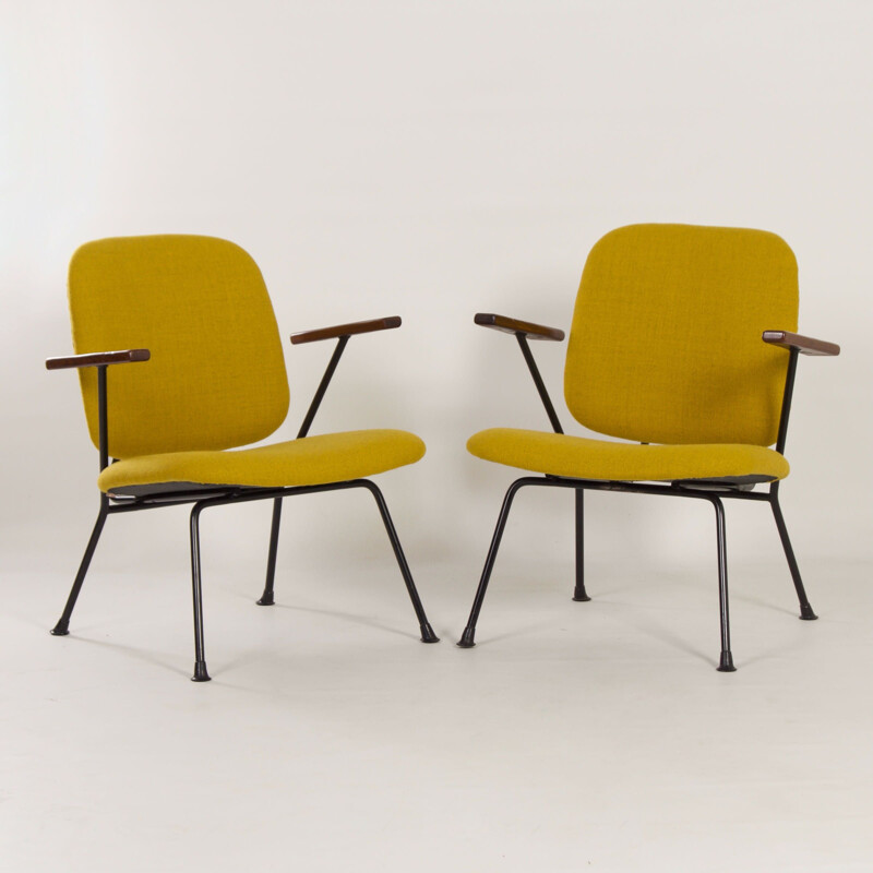 Ein Paar Vintage-Sessel aus Metall und Afro-Teakholz von Gijs Van Der Sluis für van Der Sluis Steel Furniture, Niederlande 1960
