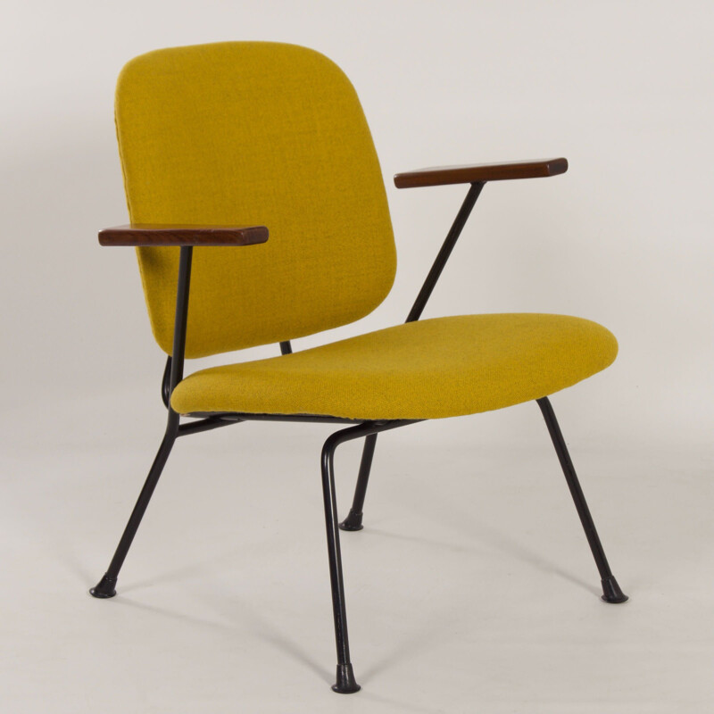 Paar vintage metalen en teakhouten afro fauteuils van Gijs Van Der Sluis voor van Der Sluis Steel Furniture, Nederland 1960