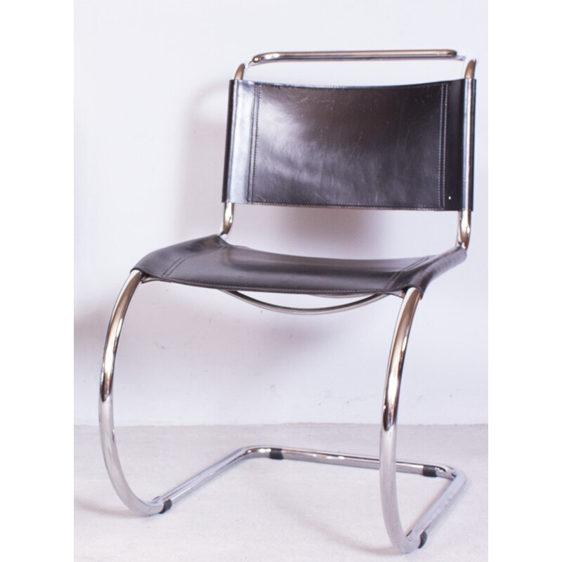 Thonet chair in chromed steel and dark brown leather, Mies VAN DER ROHE - 1930s