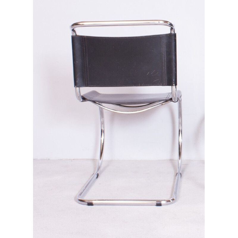 Thonet chair in chromed steel and dark brown leather, Mies VAN DER ROHE - 1930s