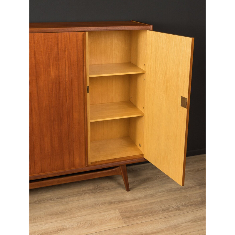 Scandinavian vintage teak highboard with two sliding glass doors, Germany 1960s