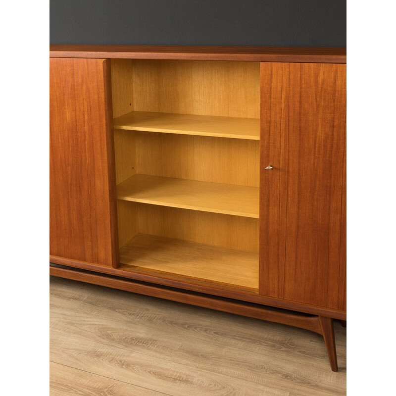 Scandinavian vintage teak highboard with two sliding glass doors, Germany 1960s