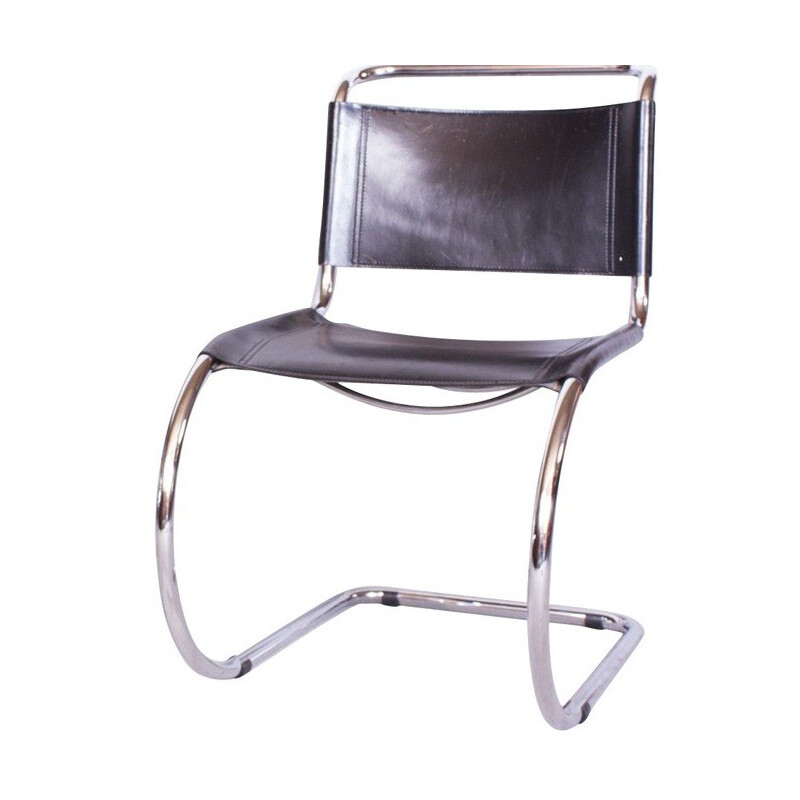 Thonet chair in chromed steel and dark brown leather, Mies VAN DER ROHE - 1930s