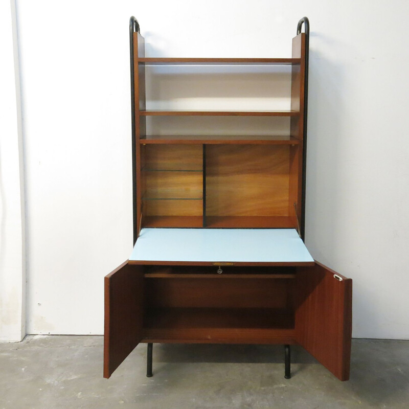 Vintage mahogany secretary by Robert Charroy for Mobilor, 1950