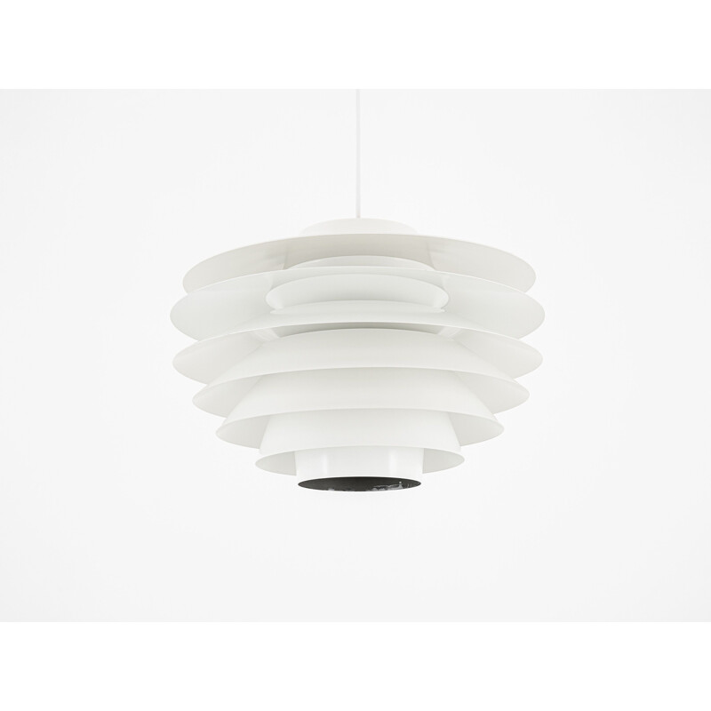 Vintage white lacquered aluminum pendant lamp "Verona" by Svend Middelboe for Nordisk Solar, Denmark 1960