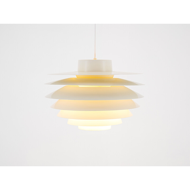 Vintage white lacquered aluminum pendant lamp "Verona" by Svend Middelboe for Nordisk Solar, Denmark 1960