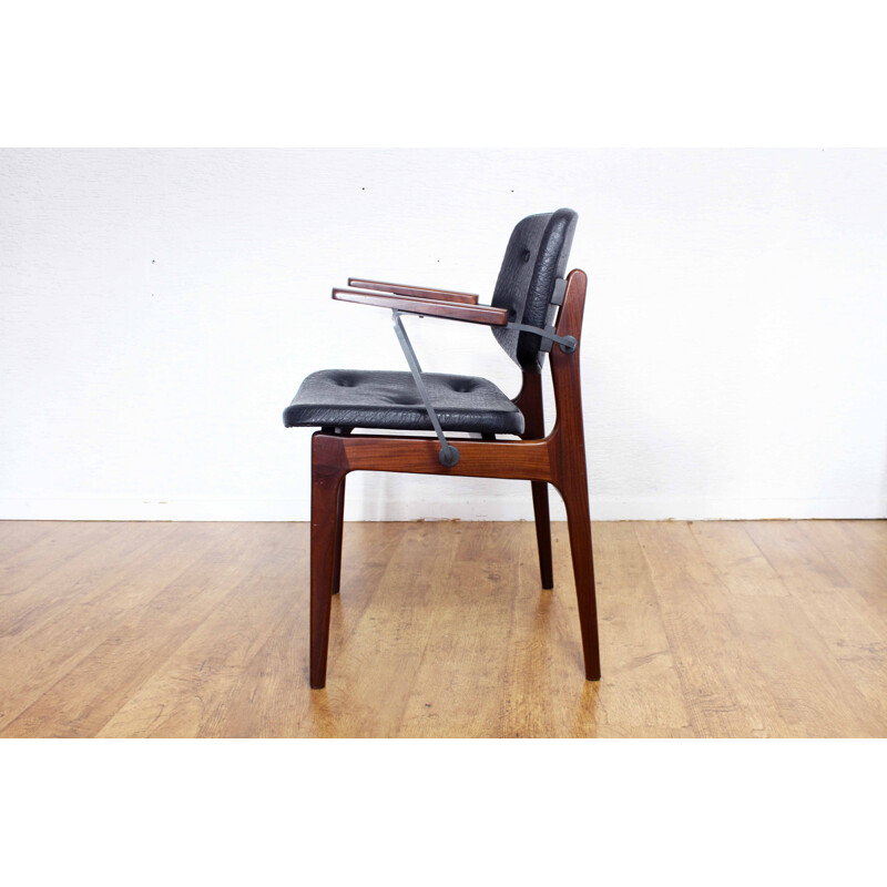 Scandinavian vintage teak and vinyl armchair, 1970