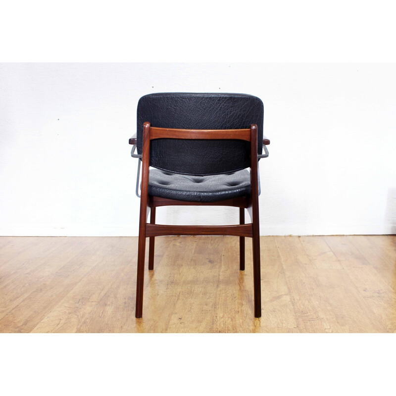 Scandinavian vintage teak and vinyl armchair, 1970