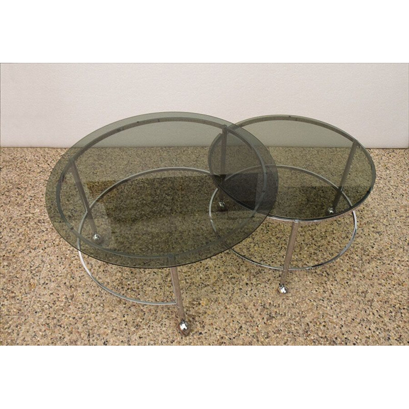Tavolini vintage in acciaio cromato e cristallo, 1970