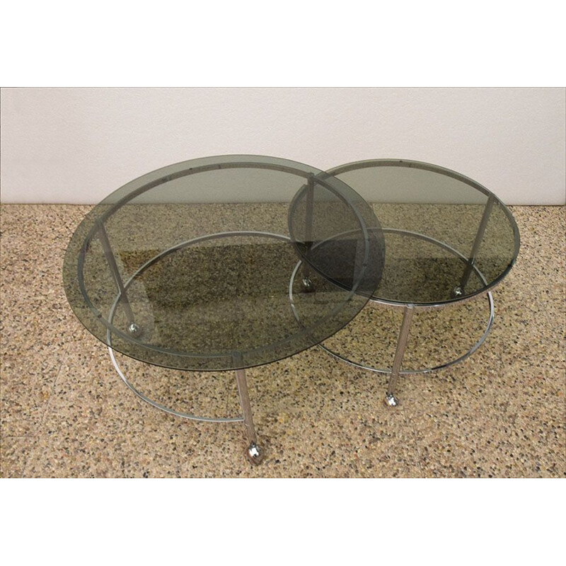 Vintage chrome steel and crystal nesting tables, 1970