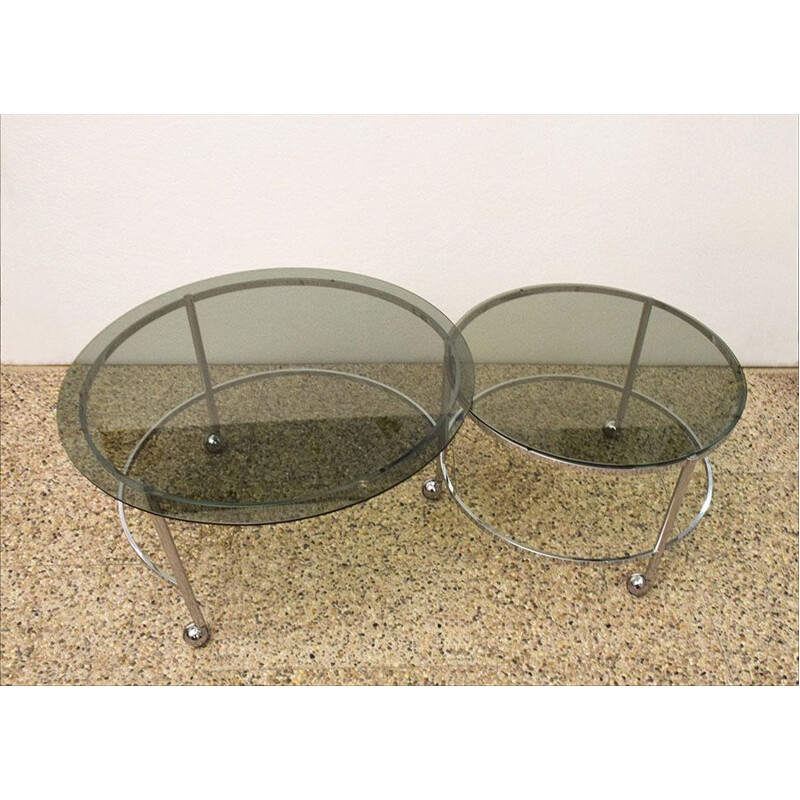 Vintage chrome steel and crystal nesting tables, 1970