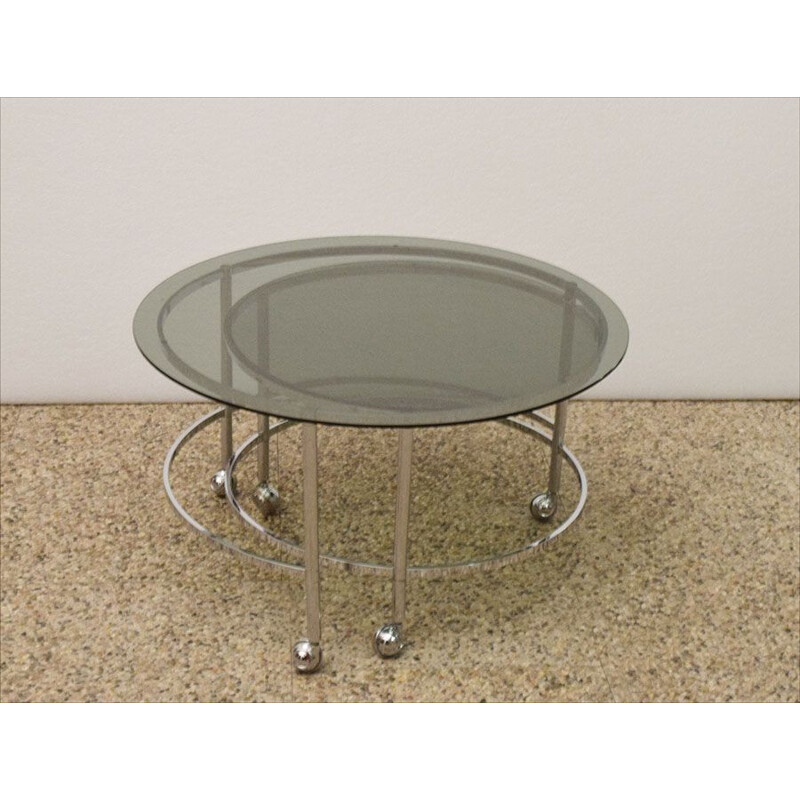 Vintage chrome steel and crystal nesting tables, 1970