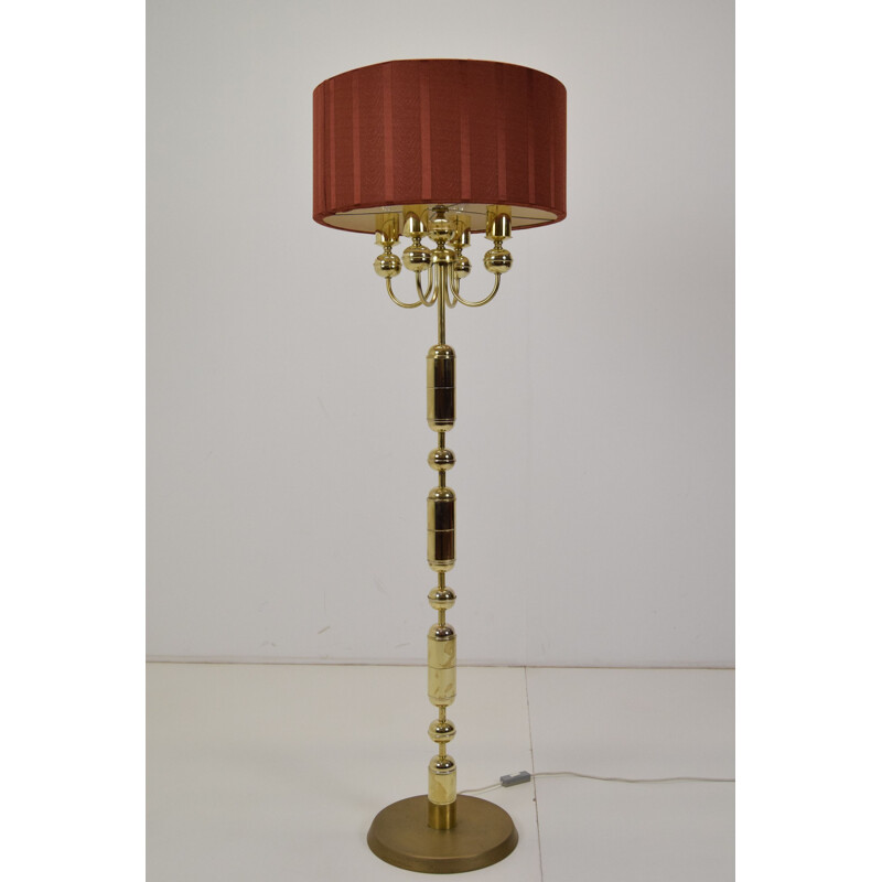 Vintage fabric and brass floor lamp by Kamenicky Senov, Czechoslovakia 1960