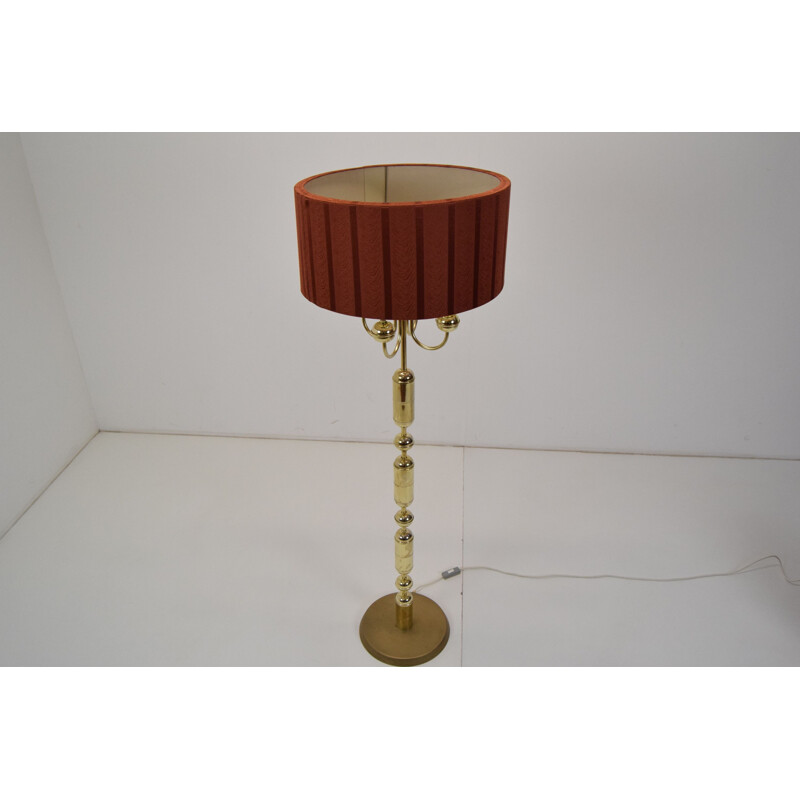 Vintage fabric and brass floor lamp by Kamenicky Senov, Czechoslovakia 1960